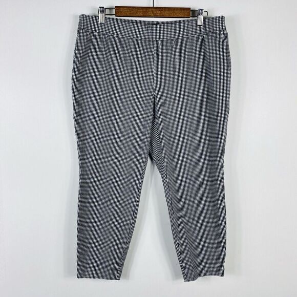 Talbots Size 16 Petite Gingham Print Pull On Skinny Ankle Pants Black White - Picture 1 of 4